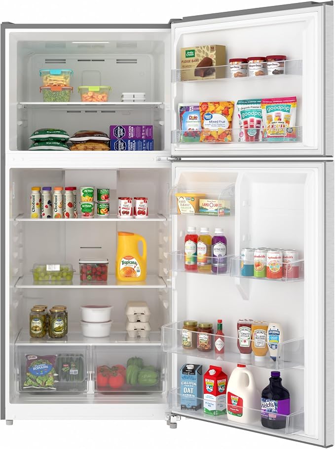 KoolMore 30 Inch 20 Cu Ft Top Freezer Refrigerator, Stainless Steel, Freestanding Full Size Fridge Freezer for Home Kitchen or Garage