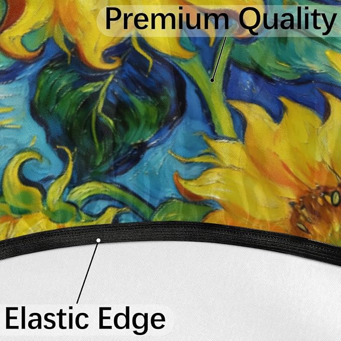 Oil Painting Sunflower Outdoor Round Fitted Tablecloth with Umbrella Hole and Zipper, 45"-56" Elastic Patio Table Cloth Oil-Proof Waterproof Patio Table Cover for Picnic Party Camping