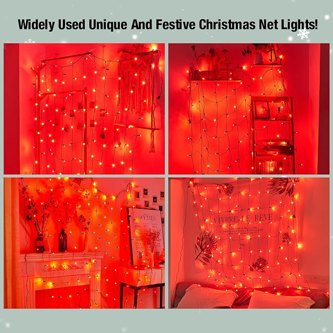 Led Red Christmas Net Lights Outdoor Christmas Bushes Lights 120Led 6ftx5ft, Connectable Outdoor Indoor Mesh Net Lighting for Xmas Holiday, Garden, Lawn, Shrubs, Trees, Bushes Decorations