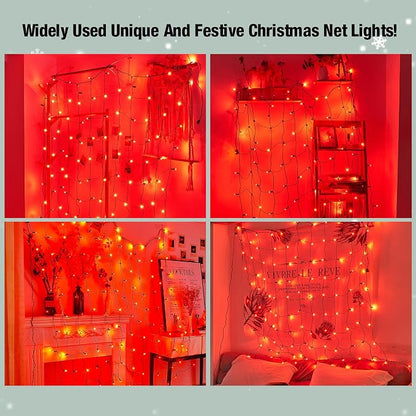 Led Red Christmas Net Lights Outdoor Christmas Bushes Lights 120Led 6ftx5ft, Connectable Outdoor Indoor Mesh Net Lighting for Xmas Holiday, Garden, Lawn, Shrubs, Trees, Bushes Decorations