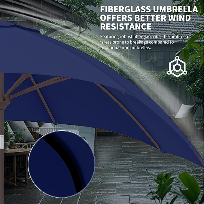 Kingdura 10FT Outdoor Patio Umbrella, Round Market Table Umbrella with Push‑Button Tilt and Crank Lift, 8 Sturdy Metal Ribs, UV50+ Protection Canopy for Backyard, Lawn, Deck, Poolside, Garden (Navy blue)