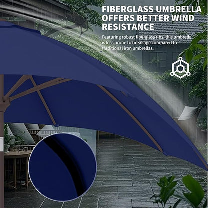 Kingdura 10FT Outdoor Patio Umbrella, Round Market Table Umbrella with Push‑Button Tilt and Crank Lift, 8 Sturdy Metal Ribs, UV50+ Protection Canopy for Backyard, Lawn, Deck, Poolside, Garden (Navy blue)