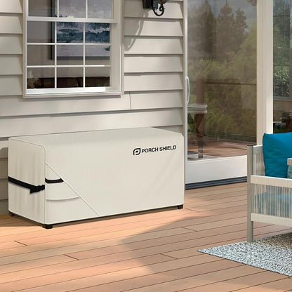 Porch Shield Patio Deck Box Storage Cover - 600D Outdoor Waterproof Cover for 100-134 Gallon Box Tear Resistant Rectangular Fire Pit Table Covers 56 x 26 x26 inch Beige