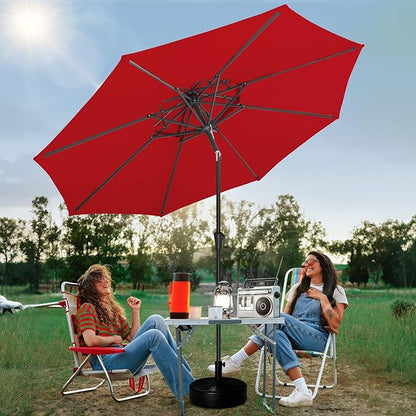 FLAME&SHADE 2 Tiers 9ft Solar Light Patio Umbrella, 40 LED lights outdoor umbrella with Centre Surround Light, Table Market Umbrella for Deck, Pool, Porch, Backyard, Garden (Red)