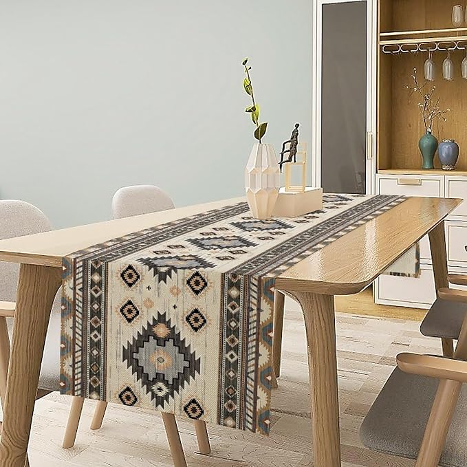 Boho Western Table Runner Cotton Linen Table Runner Dresser Scarves Horse Running Table Decor Table Top Dining Kitchen Wedding Party 13x60 Inch
