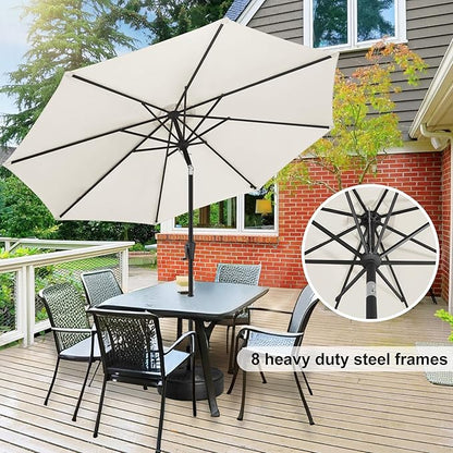 FLAME&SHADE 11 ft Patio Umbrella - Table Umbrella Outdoor with Push Button Tilt and Crank, UV Protection, 8 Sturdy Ribs, Market Umbrella for Garden, Deck, Backyard, Lawn, Pool and Beach(Ivory)