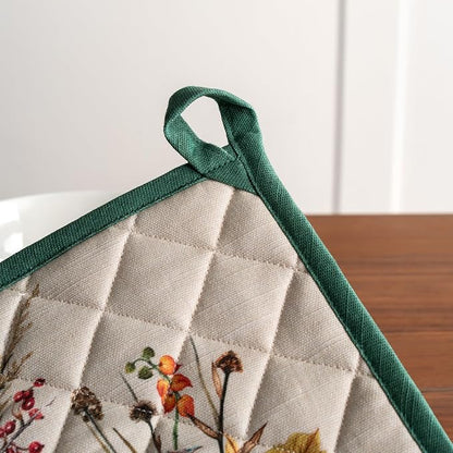 Maison d' Hermine Pot Holders 100% Cotton Potholders (8" x 8", Pack of 1) | Heat Resistant Hot Pads with Loop BBQ Cooking Baking Hotel Kitchen Handling Hot Pans Thanksgiving Christmas - Recolte
