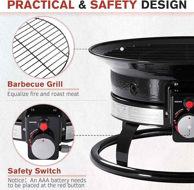 Devoko 19 Inch Smokeless Propane Fire Pit 53000 BTU Portable for Outside,Backyard, RV Camping and Beach Party