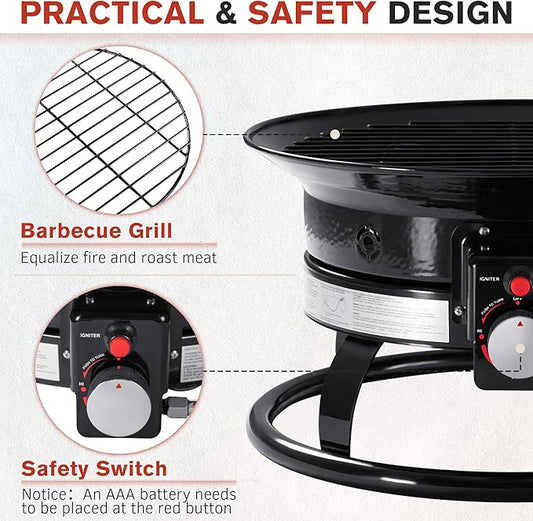 Devoko 19 Inch Smokeless Propane Fire Pit 53000 BTU Portable for Outside,Backyard, RV Camping and Beach Party