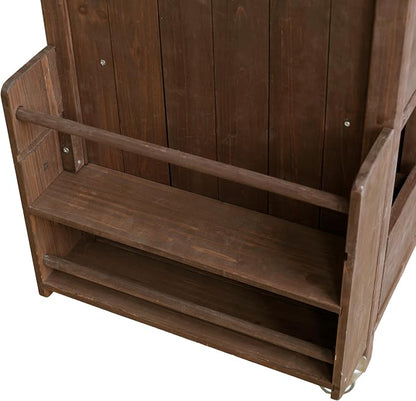Christopher Knight Home Edsel Outdoor Bar Cart with Stainless Steel Top and Lockable Wheels, Solid Wood Outdoor Storage Cabinet, Kitchen Island Serving Cart for Poolside, Garden, Brown+Silver