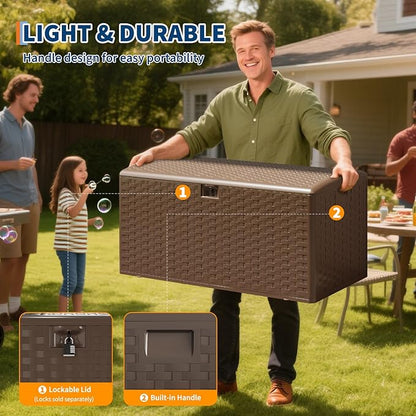 Garvee 100gal Outdoor Storage Box, Lockable Plastic Deck Box with Lid, Waterproof & UV-Resistant Storage Bin for Patio Cushions, Garden Tools & Pool Accessories, Brown