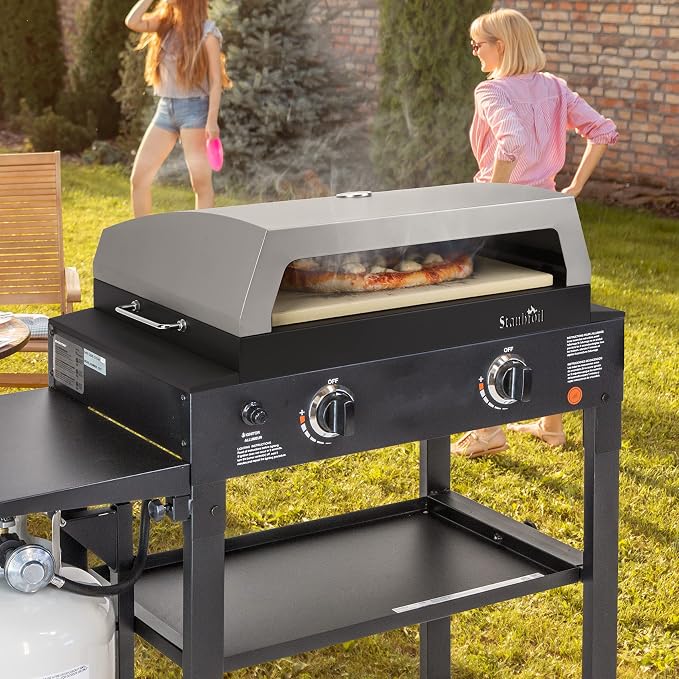 Stanbroil Pizza Oven Attachment for Blackstone 22, 28 & 36 Inch Griddles | 19" x 15" Pizza Stone, Built-In Temperature Gauge, Large Cooking Surface for Outdoor Pizza