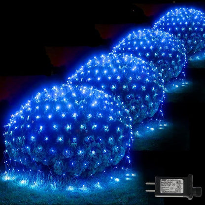 Pooqla Blue Net Lights, 21x 5ft Christmas Bush Lights Outdoor Green Wire | 360 LED Large Net Mesh Lights Plug in, 8 Modes Waterproof Connectable Bushes Lights for Halloween Hedge Yard Decor