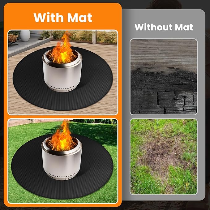 Large 42'' Fire Pit Mat for Solo Stove Bonfire | Double-Sided Fireproof | Waterproof | Oil-Proof | Easy to Clean | Bonfire Accessories | Round BBQ Mat for Solo Stove Accessories Deck Patio Lawn