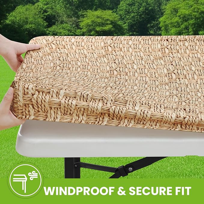 Smiry Spandex Fitted Tablecloth for 4 Foot Rectangle Tables, Washable Picnic Table Cover with Elastic, Stretch Reusable Table Cloth for Outdoor, Camping, Dining & Kitchen (Weave, 24"x48")