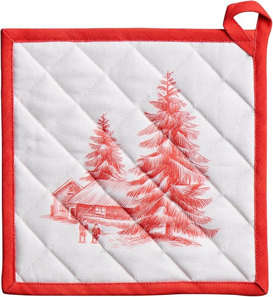 Maison d' Hermine Pot Holders 100% Cotton Potholders (8" x 8", Pack of 1) | Heat Resistant Hot Pads with Loop BBQ Cooking Baking Hotel Kitchen Handling Hot Pans Thanksgiving Christmas - Winter Jouy