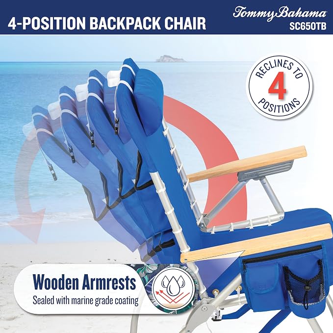 Tommy Bahama Hi-Boy 17" Seat Height 4-Position Lace-Up Suspension Folding Beach Backpack Chair