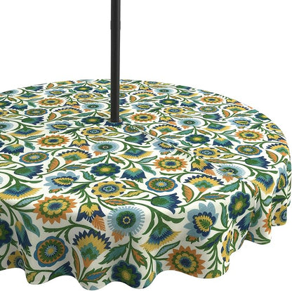 LVTXIII Round Outdoor Tablecloth with Umbrella Hole and Zipper, Water-Repellent 60 Inch Patio Table Cover for Bistro, Garden, Patio & Picnic, Fiesta Floral