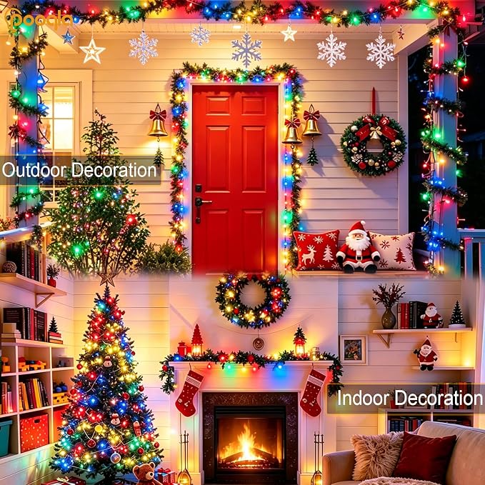 Pooqla 2 Pack String Lights Battery Operated, Total 66.6ft 200 LED Fairy Lights Indoor Outdoor Decorations, 8 Modes Colorful Battery Christmas Lights for Bedroom Classroom Porch Party Yard Decor