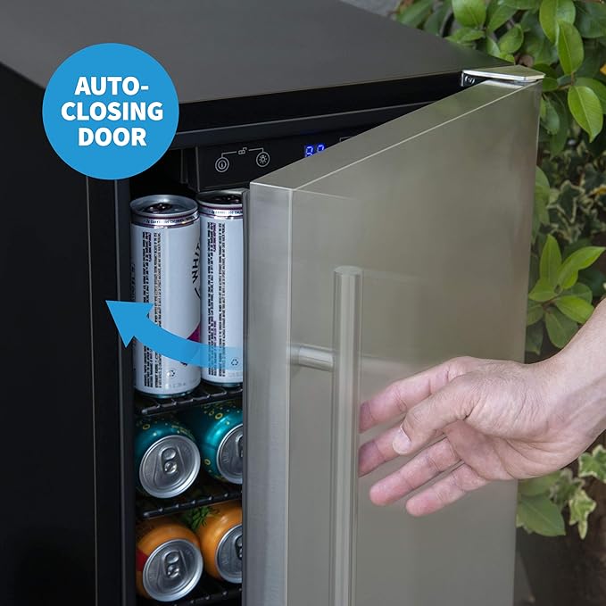NewAir 15” Outdoor Beverage Fridge | Freestanding or Built-In Under counter Refrigerator for Outside Patio | Weatherproof Outdoor Fridge for 90 Cans with Detachable Castors | Stainless Steel