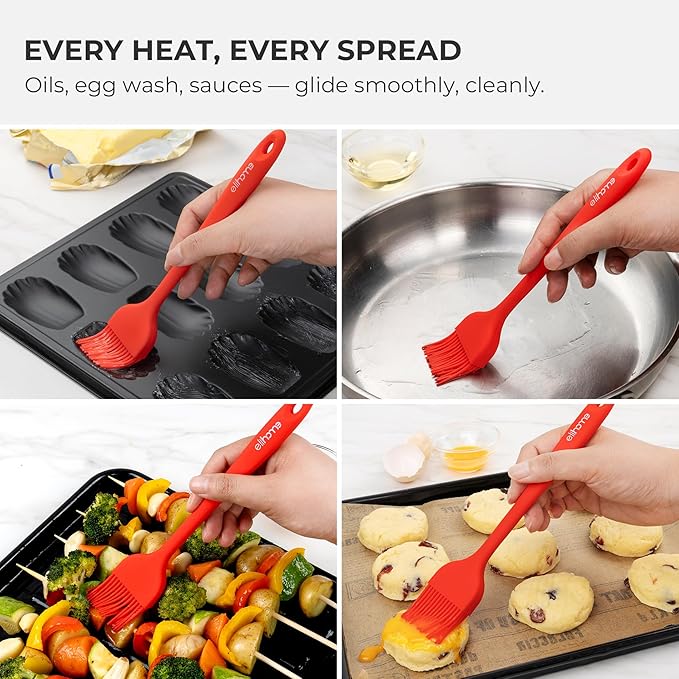 Elihome × Peanuts Silicone Basting Brush (8.75”) – Heat Resistant to 600°F, Food-Grade Platinum Silicone, Seamless 1-Piece Design, Non-Stick Safe, Dishwasher Safe, Red