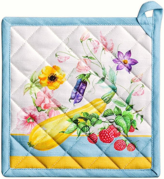 Maison d' Hermine Pot Holders 100% Cotton Heat Resistant Potholders 8" x 8" Hot Pads with Loop BBQ Cooking Baking Hotel Farmhouse Kitchen Handling Hot Pans Spring Summer (Pack of 1, Giverny)