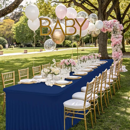 Smiry Spandex Elastic Fitted Table Cloth Skirt for 8FT Rectangle Table | Stretch Washable Table Cloth, Banquet Table Cover for Wedding, Party, Indoor & Trade Shows, (Navy, 96Lx36Wx30H)