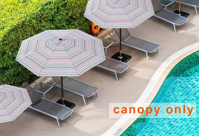 MASTERCANOPY Patio Umbrella 10 ft Replacement Canopy for 8 Ribs-Red&Green Stripe Canopy Only