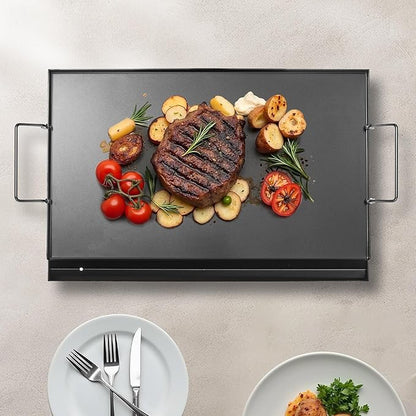 VEVOR Carbon Steel Griddle, Flat Top Plate, Griddle for BBQ Charcoal/Gas Gril with 2 Handles, Rectangular Flat Top Grill with Extra Drain Hole for Tailgating and Party