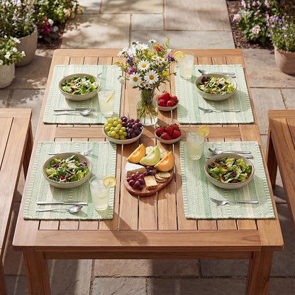 Artoid Mode Sage Green Farmhouse Woven Braided Stripe Placemats Set of 4,12x18 Inch Seasonal Holiday Table Mats Party Kitchen Dining Decoration
