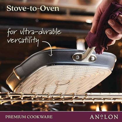 Anolon Accolade Forged Hard Anodized Nonstick Square Grill Pan/Griddle with Spouts, 11 Inch - Moonstone Gray