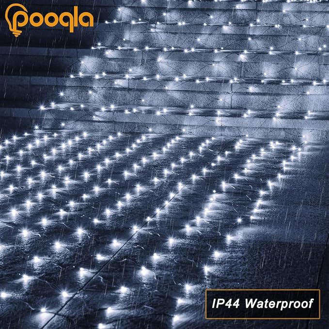 Pooqla Cool White Net Lights, 15x 5ft Christmas Lights Outdoor Clear Wire | 300 LED Large Net Mesh Lights Plug in, 8 Modes Waterproof Connectable Bushes Lights for Christmas Hedge Yard Decor