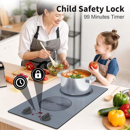 GlHETKUT Induction Cooktop,110V 2300W double burner hot plate with LED Touch Screen,9 Power Levels,Kids Lock & Timer,knob and touch control 2 burner induction cooktop
