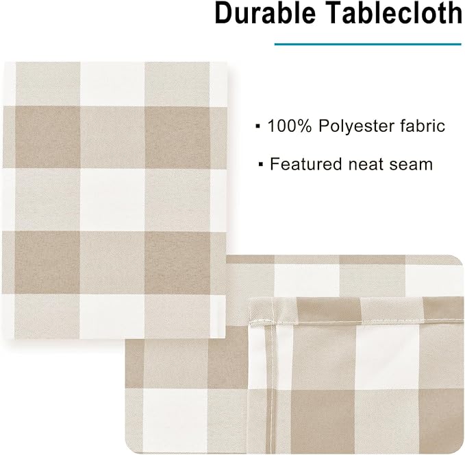 Hiasan Checkered Square Tablecloth - Stain Resistant, Waterproof and Wrinkle Resistant Washable Table Cloth for Dining Room, 70 x 70 Inch, Khaki and White Gingham Pattern