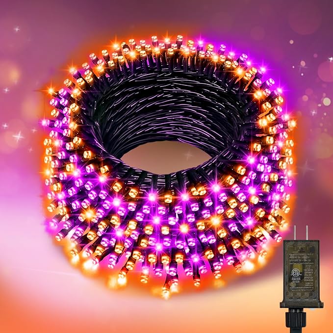 Nisocy LED String Lights Outdoor Waterproof – Purple Orange Fairy Lights with Plug, Connectable Christmas Tree Lights for Patio, Garden, Bedroom, Wedding, Party, Decor (66FT)