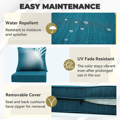 Luxury Outdoor Cushions Set 24 x 24 Inch, 5" Thick Olefin Patio Furniture Cushions, 30D Sponge Filling Fade Waterproof Fade Resistant with Removable Covers and Lumbar Pillow Aspen Malachite