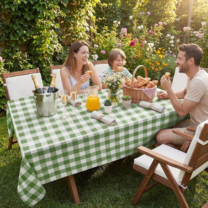 Softalker Gingham Checkered Tablecloth Rectangle - Outdoor Waterproof Buffalo Plaid Table Cloth, Stain Resistant Washable Table Cover for Picnic, Camping, Dining - Sage and White, 60 x 120 Inch