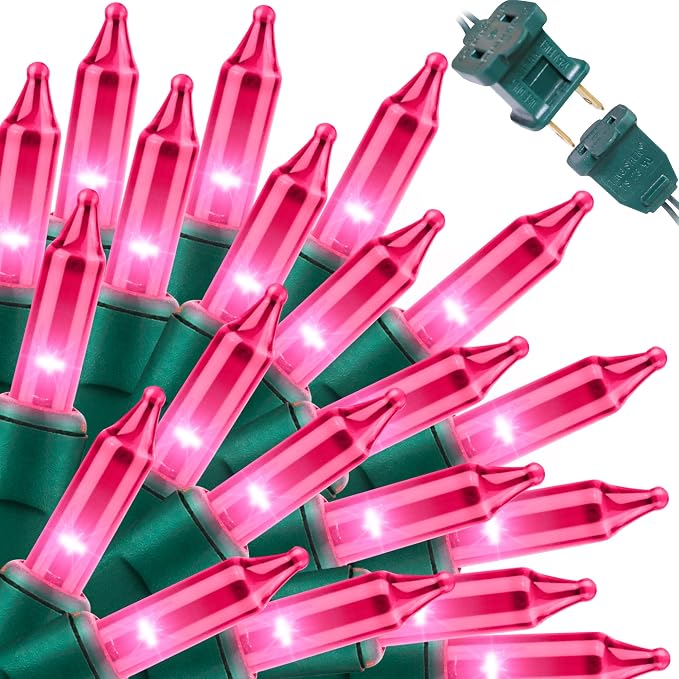 Pink Valentine's Lights，Valentine's Day Decoration 150 Count 31.9ft UL Certified Mini Bulb String Light for Outdoor Christmas Garland Tree Garden Party Patio Wedding