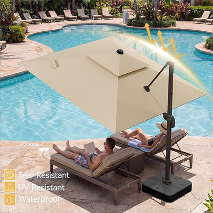 10x10 FT Patio Umbrella, Large Cantilever Double Top Heavy Duty Offset Umbrellas with 360° Rotation, Outdoor shade for Garden Deck Pool, Beige