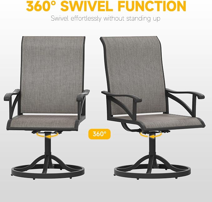 DWVO Swivel Patio Chairs Set of 2, Premium Outdoor Swivel Chairs with High Back Support & Weather-Resistant Fabric, Heavy Duty Patio Swivel Chair for Porch Garden Deck, 360 Degree Rotation, Brown