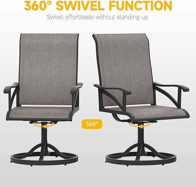 DWVO 8 Set Outdoor Swivel Chairs, Premium Patio Swivel Chairs with High Back & Heavy Duty Frame, All Weather Outdoor Swivel Chairs Set of 8 for Porch Lawn Patio, Gray