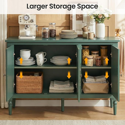 RoyalCraft Buffet Sideboard with 3 Doors, Mid-Century Sideboard Cabinet with Adjustable Shelves, Wood Buffet Cabinet with Turned Legs, Accent Cabinets for Entryway, Living Room, Dining Room, Green