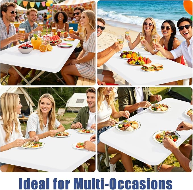 Moosfor Spandex 6 Foot Rectangle Table Cloth, Elastic Fitted Tablecloths for Picnic, Stretch Washable Patio Table Cover for Outdoor, Camping, Banquet and Parties (White, 18"x72")