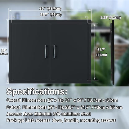 BBQ Outdoor Kitchen Doors Inch Double BBQ Access Door,Rust-Proof Access Door for Outdoor Kitchen, BBQ Island,Grilling Station (31" x 24")