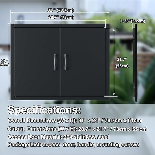 BBQ Outdoor Kitchen Doors Inch Double BBQ Access Door,Rust-Proof Access Door for Outdoor Kitchen, BBQ Island,Grilling Station (31" x 24")