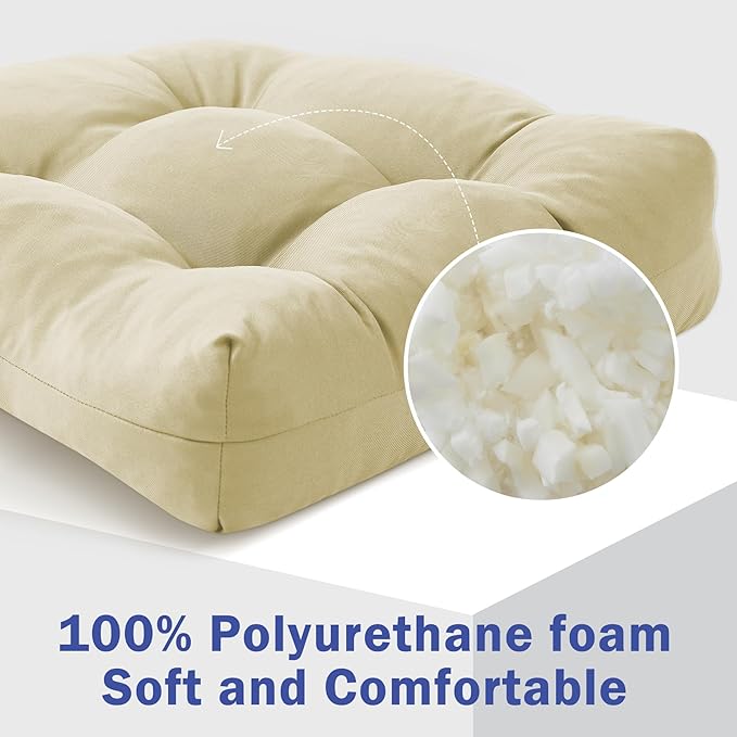IPYNBAP Outdoor Chair Cushions Set of 2, Patio Chair Cushions with Ties, 17x17+4” Tufted Outdoor Seat Cushions, Waterproof Patio Furniture Cushions, Outdoor Dining Chair Pads, Beige (Pack of 2)