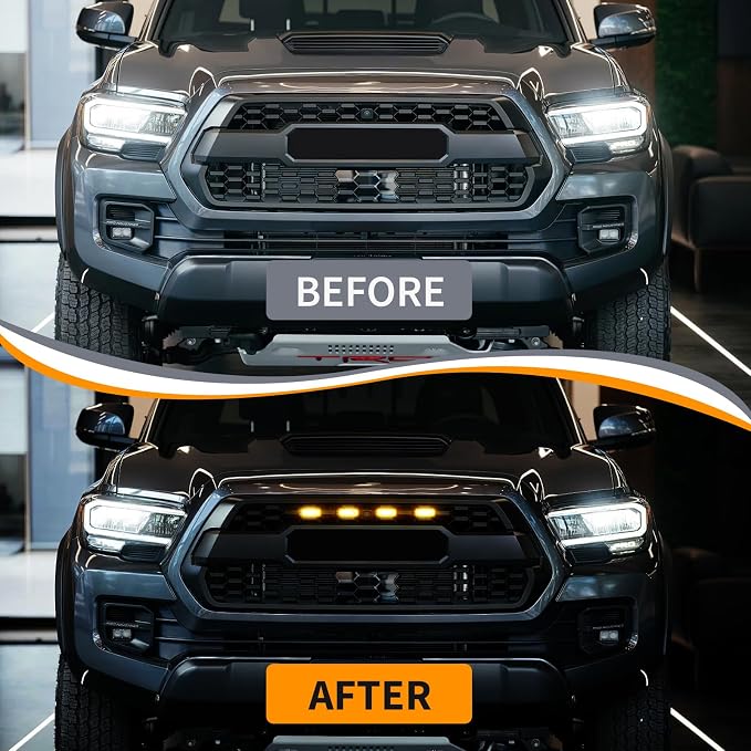 4PCS LED Grille Lights Yellow，Universal Clip-On Car Front,IP66 Smoked Lens,Compatible with Jeep Wrangler,Ford F150,Dodge Ram 1500,Toyota Tacoma