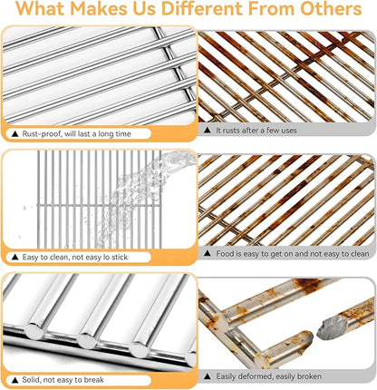17 x 13 Grill Grate for Home Depot Nexgrill 720-0830H, 5 Burner 720-0888S 720-0888N, 17 Inch Stainless Steel Grill Grates Replacement Parts for Nexgrill 4 Burner 720-0783E 720-0783C