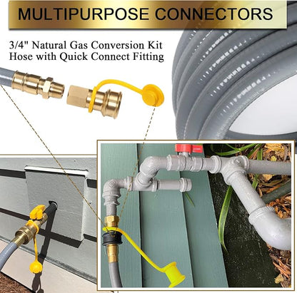 24FT 3/4" Natural Gas Hose, 3/4 Inch Natural Gas Conversion Kit | Gas Grill Hose with Quick Connect Fitting,Grill Connectors & Hoses for Patio Heater,Griddle, Outdoor NG/LP Propane Appliance