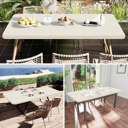 Smiry Rectangle Tablecloth, Elastic Fitted Flannel Backed Vinyl Tablecloths for 4ft Folding Tables, Waterproof Wipeable Table Covers for Indoor, Outdoor, Picnic and Camping (Beige, 24"x48")